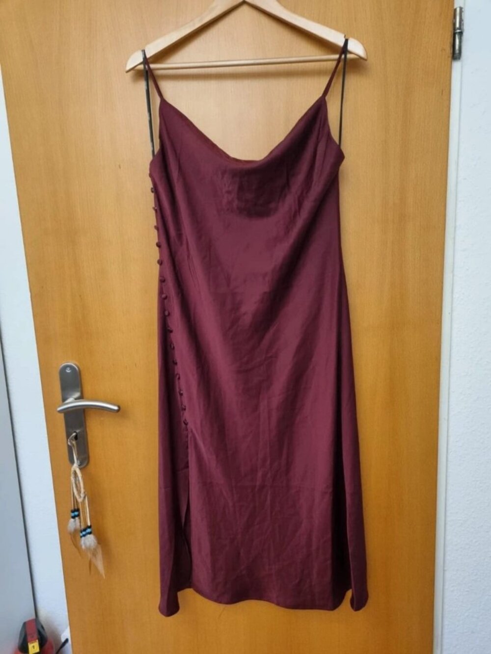 Burgundy Satin Slip Maxi Dress with Side Slit Size L
